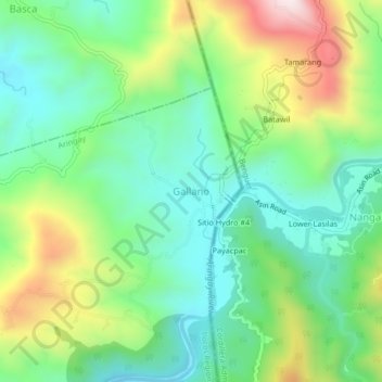 Mapa topográfico Galiano, altitude, relevo