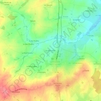 Mapa topográfico Les Mionnières, altitude, relevo