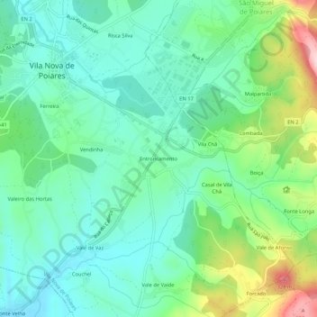 Mapa topográfico Entroncamento, altitude, relevo