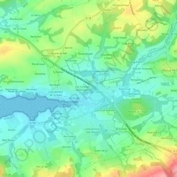 Mapa topográfico Ty Voualc'h, altitude, relevo