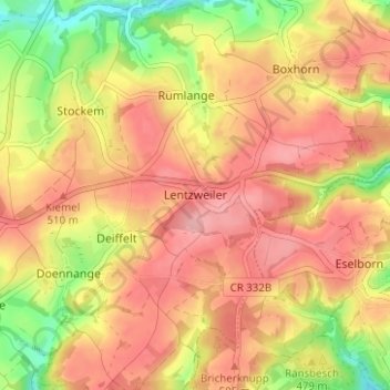 Mapa topográfico Lentzweiler, altitude, relevo