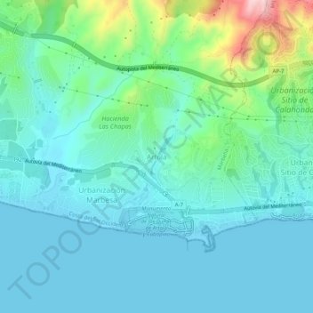 Mapa topográfico Artola, altitude, relevo