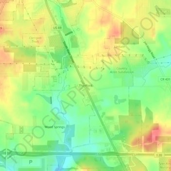 Mapa topográfico Thedford, altitude, relevo