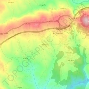 Mapa topográfico Romariz, altitude, relevo