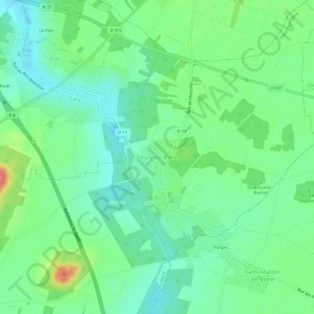 Mapa topográfico Fleury-en-Bière, altitude, relevo