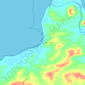 Mapa topográfico Punta Rucia;Damaris, altitude, relevo
