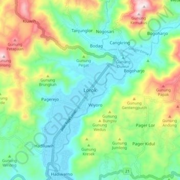 Mapa topográfico Lorok, altitude, relevo