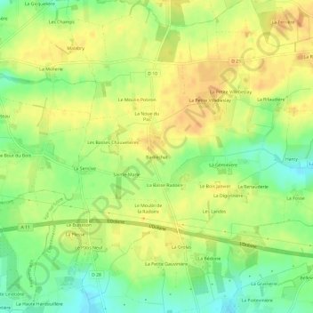 Mapa topográfico Barbechat, altitude, relevo