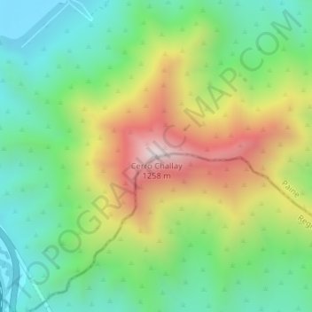 Mapa topográfico Cerro Challay, altitude, relevo