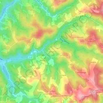 Mapa topográfico Ventajol, altitude, relevo