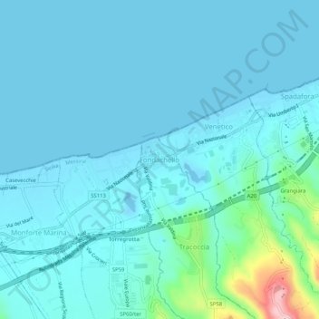 Mapa topográfico Fondachello, altitude, relevo