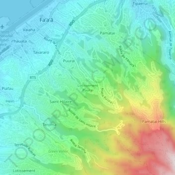 Mapa topográfico Lotissement Puurai, altitude, relevo