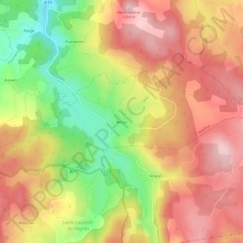 Mapa topográfico Bécus, altitude, relevo