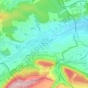 Mapa topográfico Berges de la Birsig, altitude, relevo