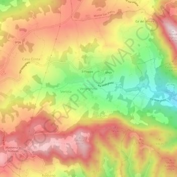 Mapa topográfico Vedegheto, altitude, relevo