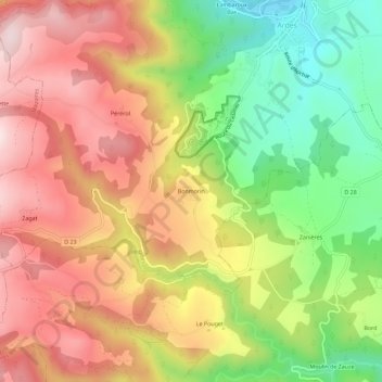 Mapa topográfico Bonmorin, altitude, relevo