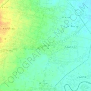 Mapa topográfico Takeran, altitude, relevo