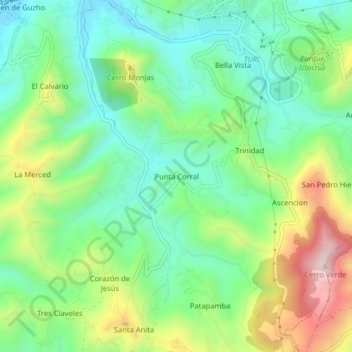 Mapa topográfico Punta Corral, altitude, relevo