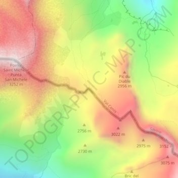Mapa topográfico Col d'Etache, altitude, relevo