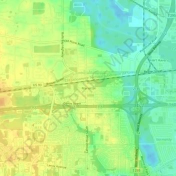 Mapa topográfico Marietta, altitude, relevo