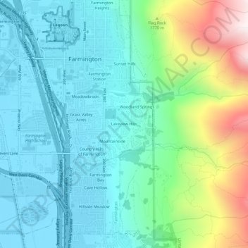 Mapa topográfico Lakeview Hills, altitude, relevo