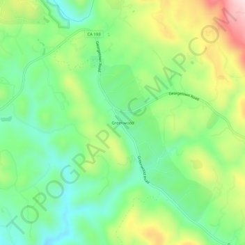 Mapa topográfico Greenwood, altitude, relevo
