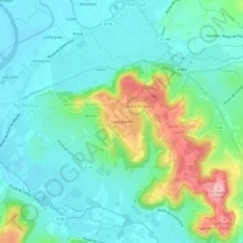 Mapa topográfico Saint-Martin, altitude, relevo