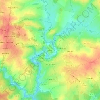 Mapa topográfico Vouvant, altitude, relevo