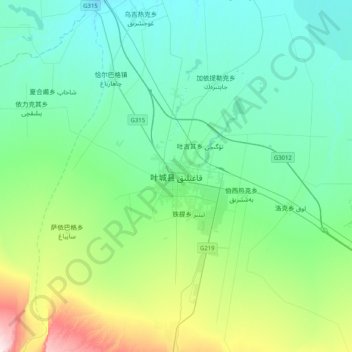 Mapa topográfico 叶城县, altitude, relevo