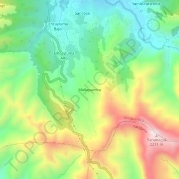 Mapa topográfico Mollepamba, altitude, relevo