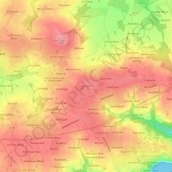 Mapa topográfico Kerallan, altitude, relevo