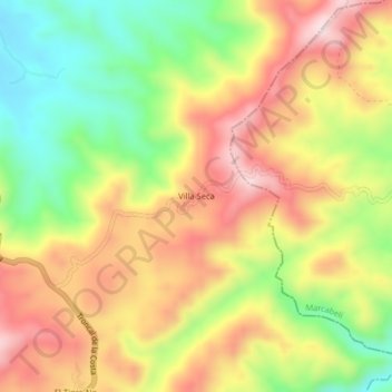 Mapa topográfico Villa Seca, altitude, relevo