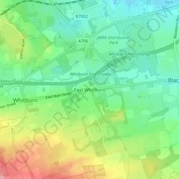 Mapa topográfico East Whitburn, altitude, relevo