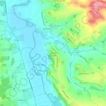 Mapa topográfico Caubet, altitude, relevo