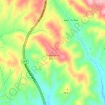 Mapa topográfico Almargem, altitude, relevo