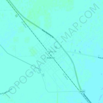 Mapa topográfico Malbrán, altitude, relevo