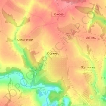 Mapa topográfico Обухово, altitude, relevo