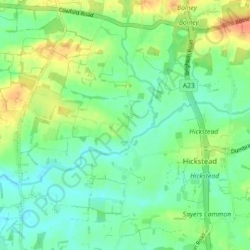 Mapa topográfico Twineham Green, altitude, relevo