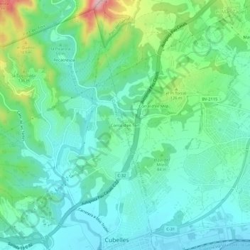 Mapa topográfico Corral d'en Tort, altitude, relevo