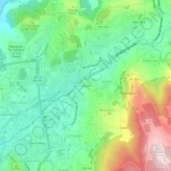 Mapa topográfico Calçada, altitude, relevo