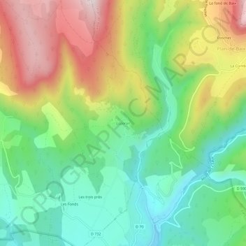 Mapa topográfico Lozeron, altitude, relevo