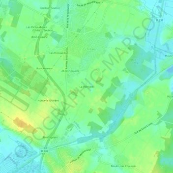 Mapa topográfico La Pierrière, altitude, relevo