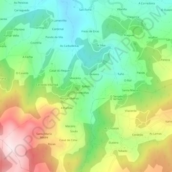 Mapa topográfico Rubiás, altitude, relevo