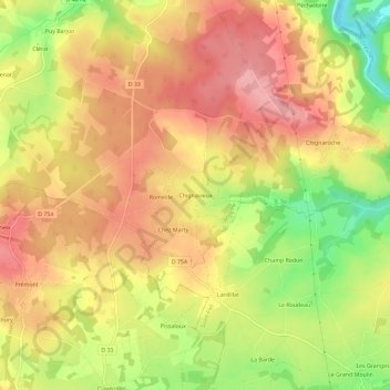 Mapa topográfico Chignavieux, altitude, relevo