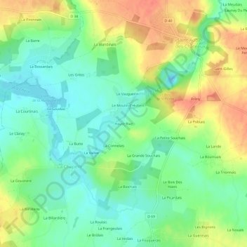 Mapa topográfico Haute Rive, altitude, relevo