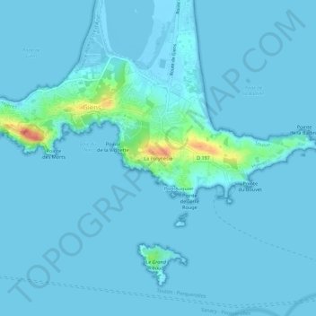 Mapa topográfico La Polynésie, altitude, relevo