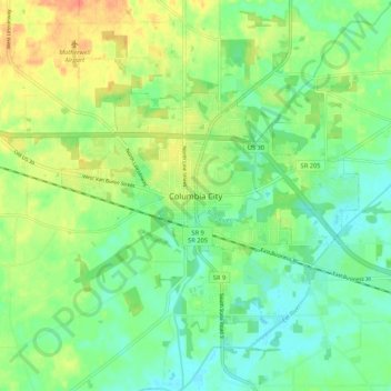 Mapa topográfico Columbia City, altitude, relevo