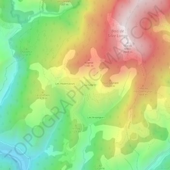 Mapa topográfico Bouchanières, altitude, relevo