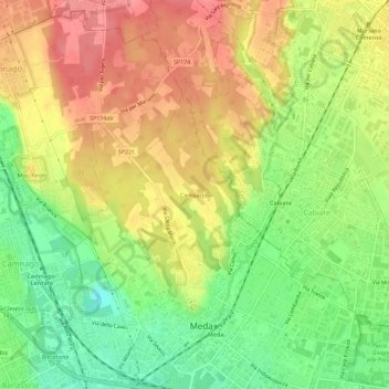Mapa topográfico Campaccio, altitude, relevo