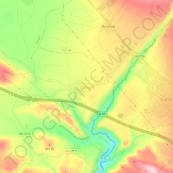 Mapa topográfico Cozvíjar, altitude, relevo